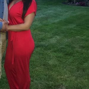 Stretchy red jump suit